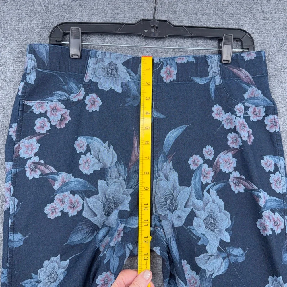 HUE Floral Print Pull On Leggings Womens Blue Slim Fit Reversable - Picture 6 of 8